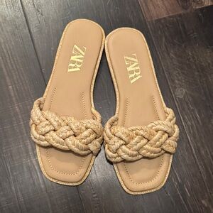 Zara Women's Beige Braided Slide Sandals